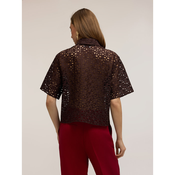 Motivi - Camicia boxy in pizzo macramé - Marrone