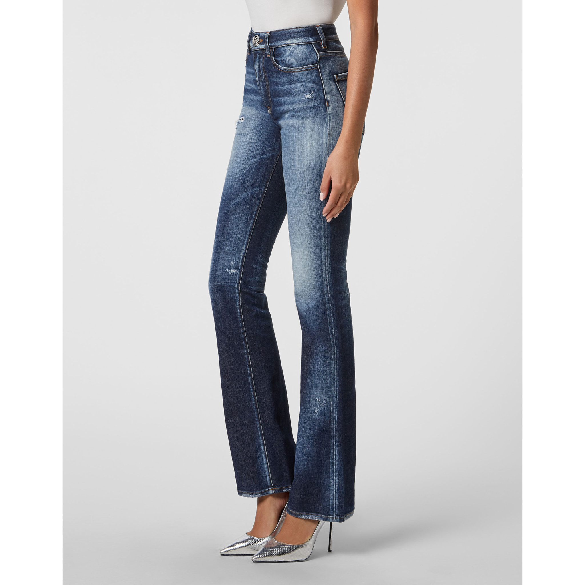 PHILIPP PLEIN Denim High wasted flare Trousers