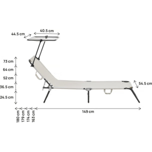 Lot de 2 bain de soleil pliable "Lazy" - Avec pare soleil - Beige