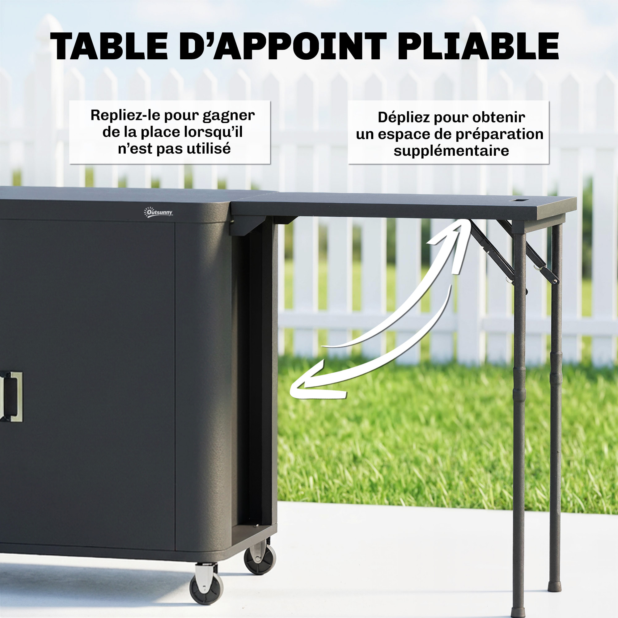 Desserte de jardin chariot plancha barbecue multi-rangement acier laminé froid noir