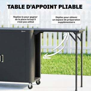 Desserte de jardin chariot plancha barbecue multi-rangement acier laminé froid noir