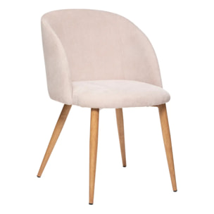 Fauteuil "Celeste" - beige - velours côtelé - pieds métal imitation chêne