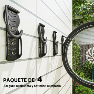 Soportes de Pared para Bicicletas de 4 Piezas, Gancho para Colgar Bicicleta Plegable hasta 30 kg, Portabicicletas de Almacenamiento Vertical con Tornillos, para Casa, Garaje y Sótano, Negro