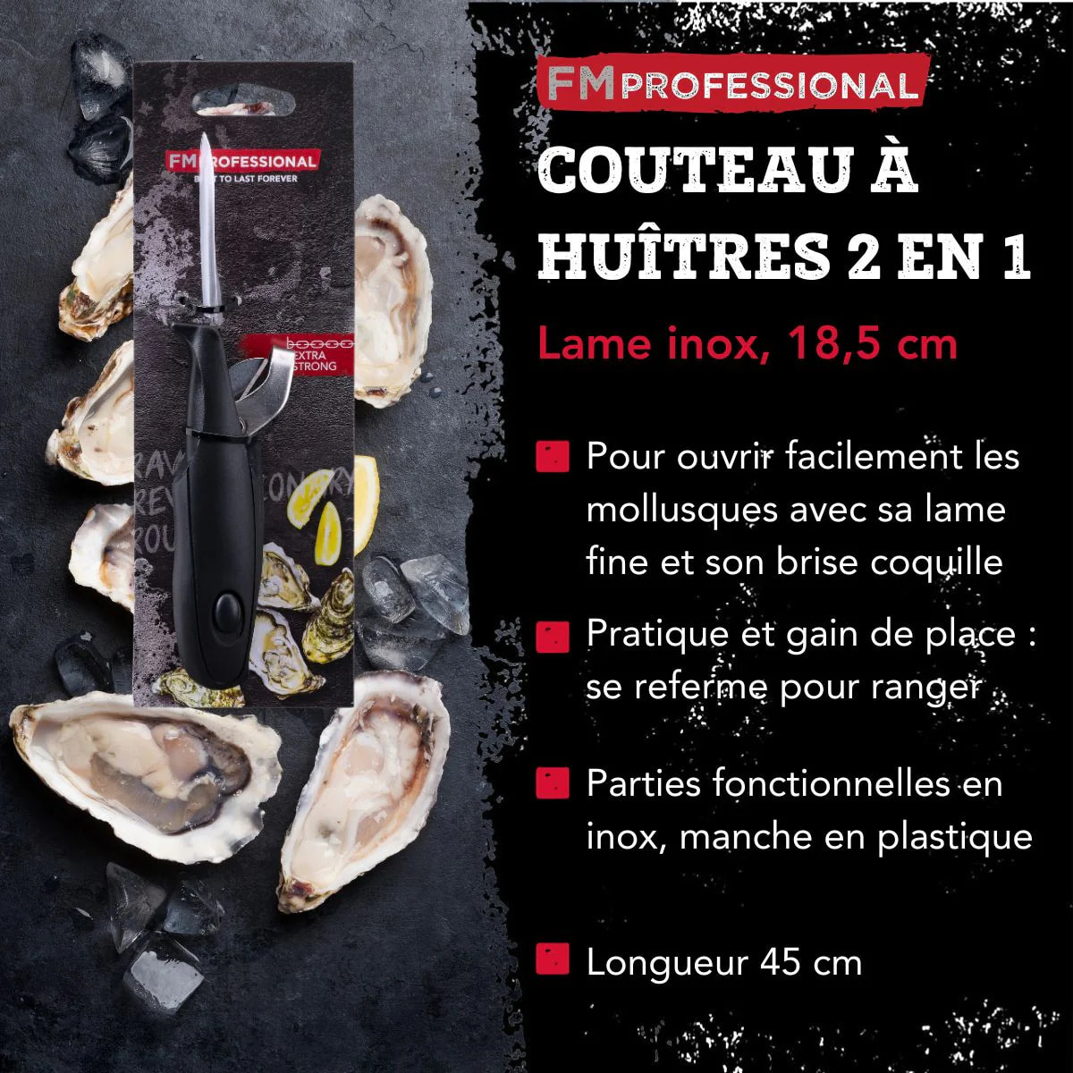 Couteau à huître 2 en 1 18 cm FM Professional Divers