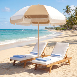 Parasol de plage inclinable à franges dia. 1,7 m beige blanc
