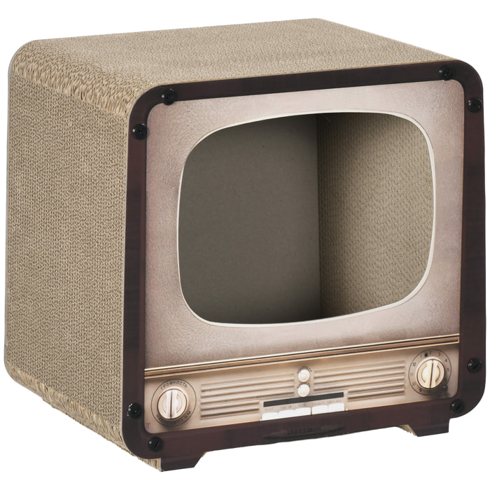 Grattoir niche chat 2 en 1 design télévision vintage 39 x 29 x 37 cm marron