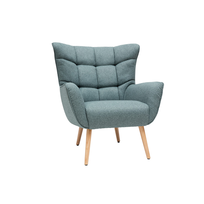 Fauteuil scandinave en tissu vert de gris et bois clair AVERY