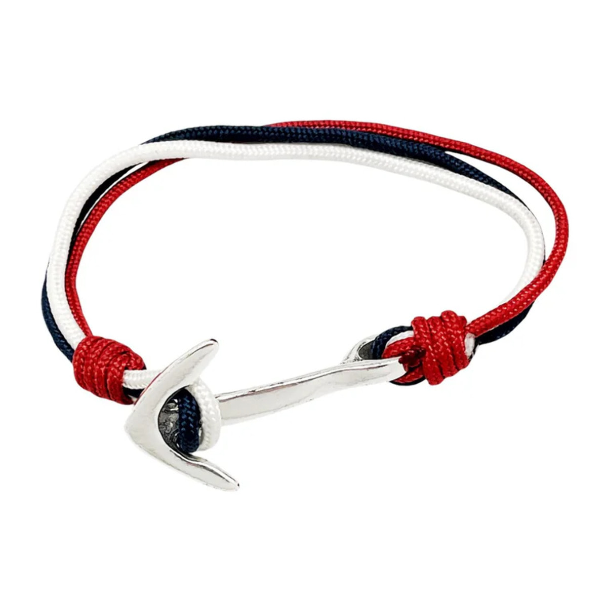 Conjunto pulsera y llavero Marinero nudo serpiente en paracord rojo-azul-blanco