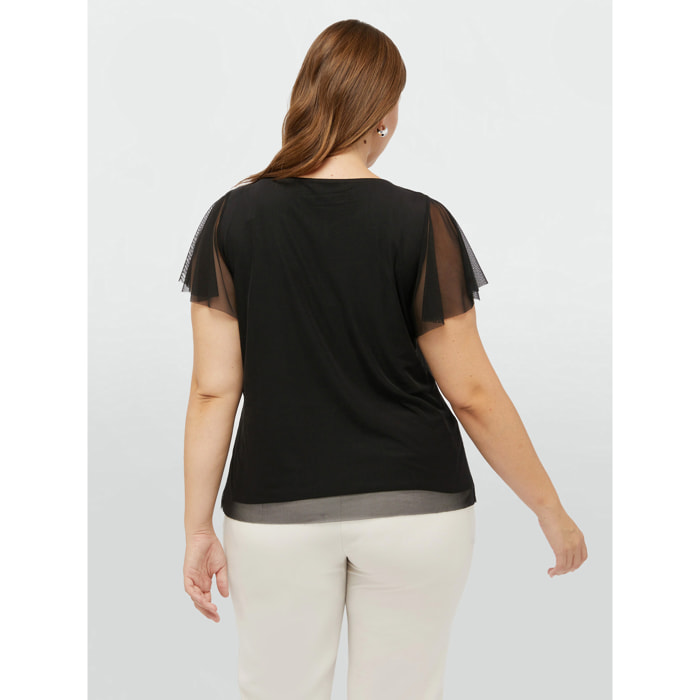 Fiorella Rubino - T-shirt in tulle - Nero