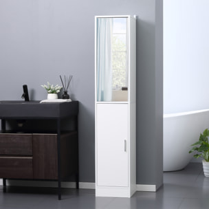 kleankin Armario para Baño Alto Mueble Columna de Baño con Espejo 2 Puertas y Estantes Interiores Ajustables Multiusos para Cocina Salón 32x28x162 cm Blanco