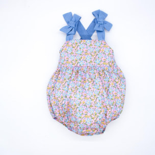 Pelele tirantes popelín flor azul