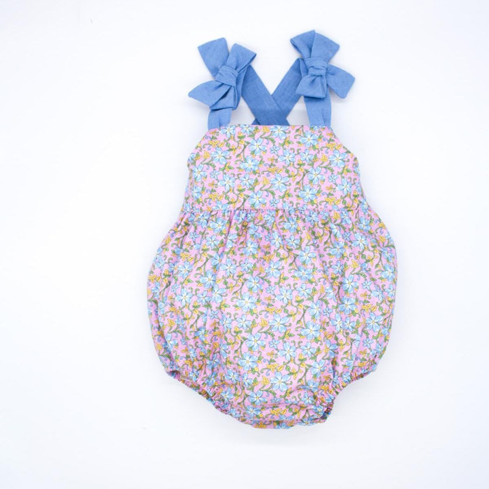 Pelele tirantes popelín flor azul