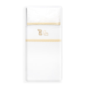 Triptico Cuna Guipur Oso Tumbado Conejito + Broche Bco/Beig