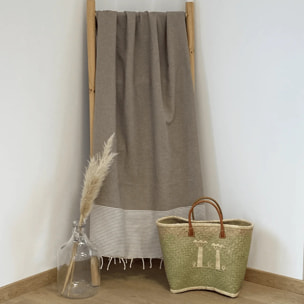 Fouta nid d’abeille traditionnelle L - Mikanda Taupe - 190g/m²