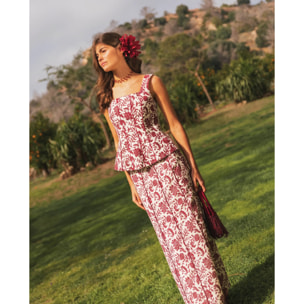 Falda midi estampada con lino