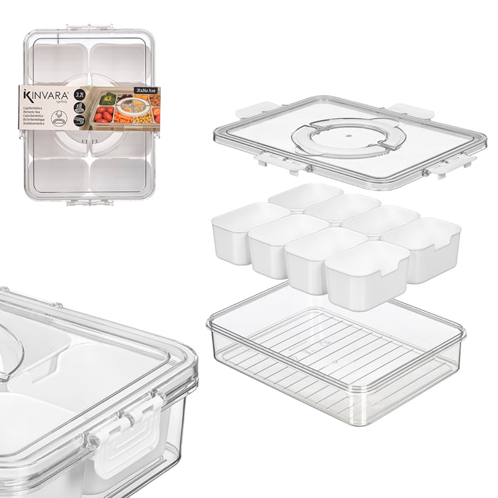 Caja hermética con 8 organizadores blancos y asa. 3,2L