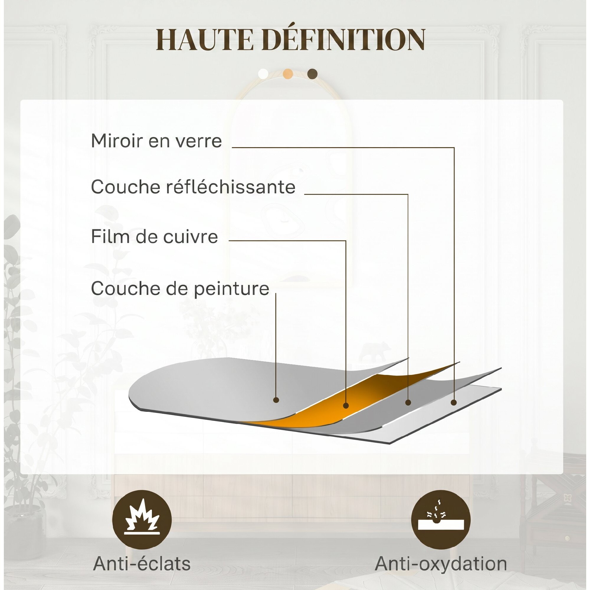 Miroir mural arche bois 110 x 65 cm clair naturel