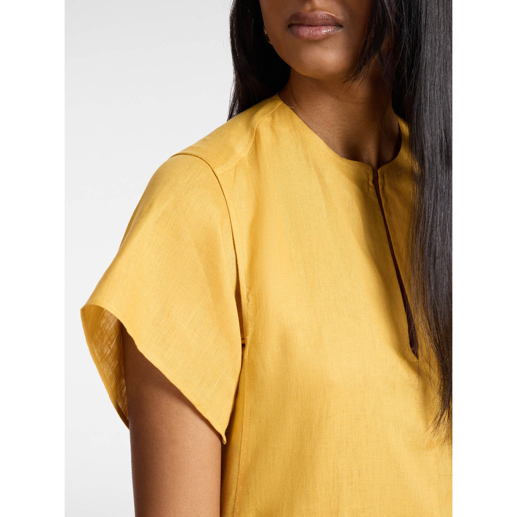 Elena Mirò - Vestido largo de lino con escote en V - Amarillo