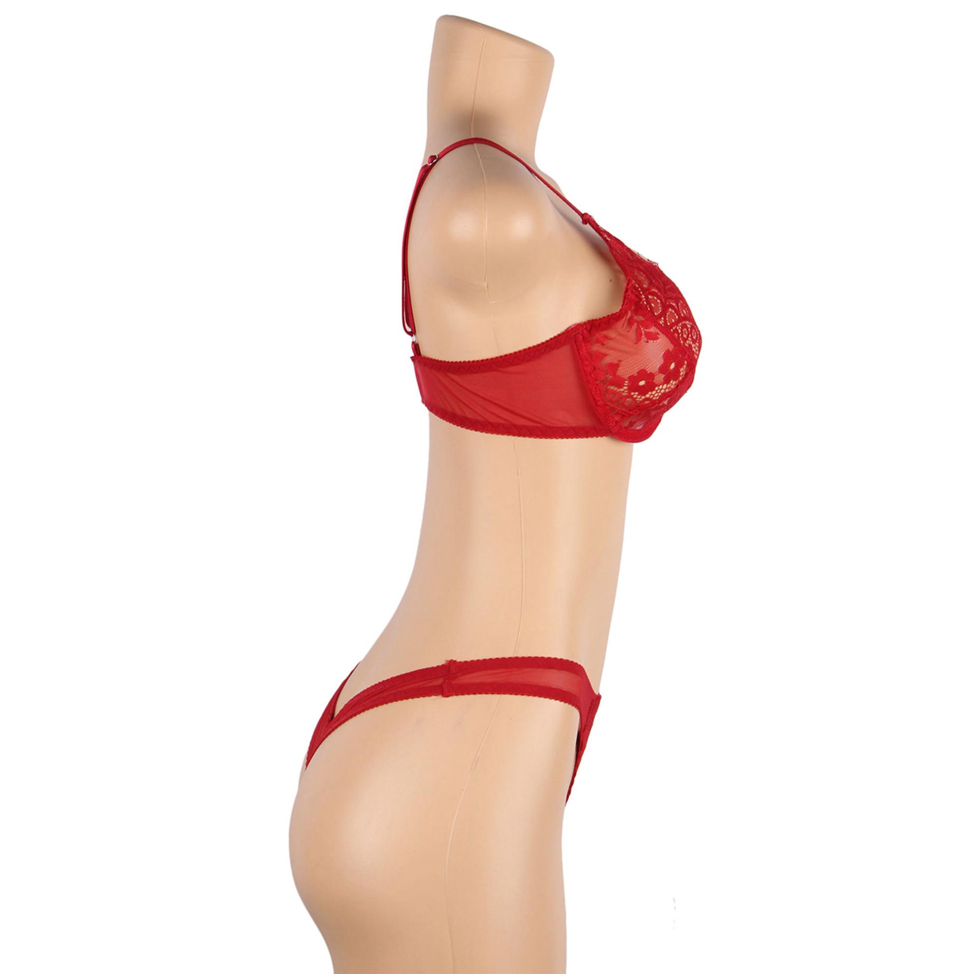 Conjunto de sujetador de encaje y tanga, Rojo