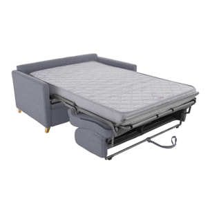 Canapé convertible 2-3 places en tissu gris et bois clair avec matelas 13 cm SKANDY