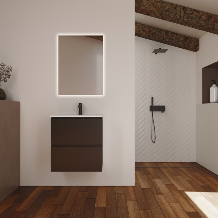 Conjunto de Baño Kaji | Mueble de Baño Suspendido | 60 cm Negro| Dos Cajones | Lavabo Encastrado | No incluye Espejo | Alday
