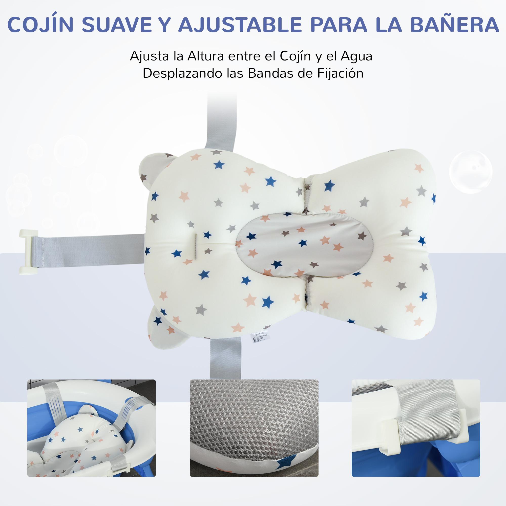 Bañera Plegable para Bebé Recién Nacido hasta 3 Años 35 Litros con Tapón Termosensible Cojín y Almohadillas Antideslizantes 81,5x50,5x23,5 cm Azul