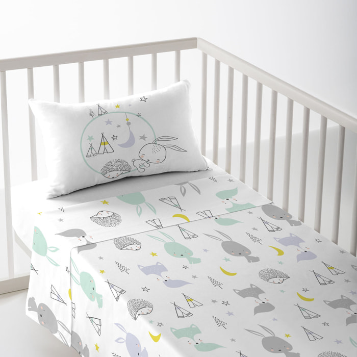 Cool Kids - Juego de Sábanas Estampadas - Infantil - Incluye 1 Funda de Almohada - 100% Algodón - Cuna / Maxicuna - Lets Dream