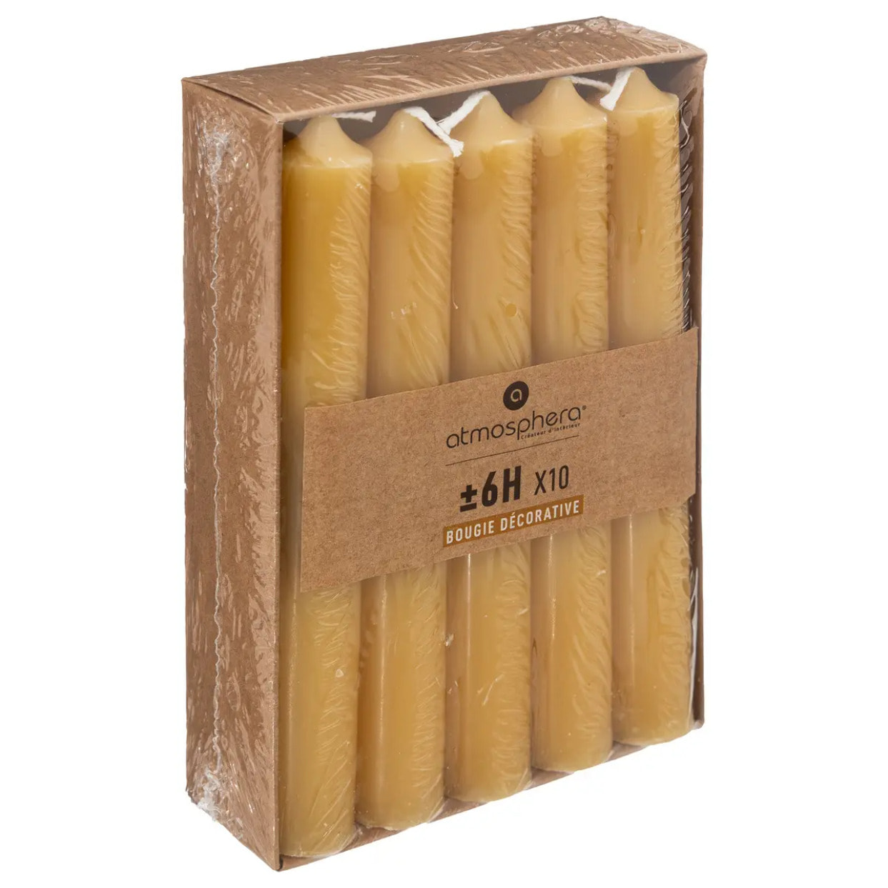 Lot de 10 bougies bâtons jaune 45g