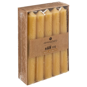 Lot de 10 bougies bâtons jaune 45g