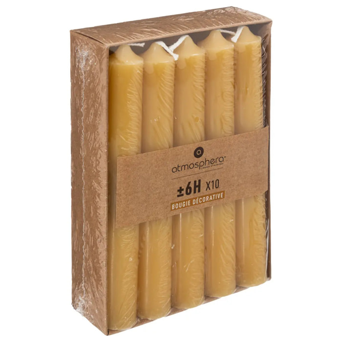 Lot de 10 bougies bâtons jaune 45g