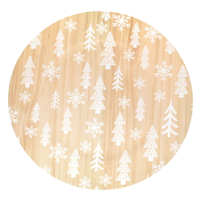 Assiette de présentation D.33cm effet bois décor sapins blancs