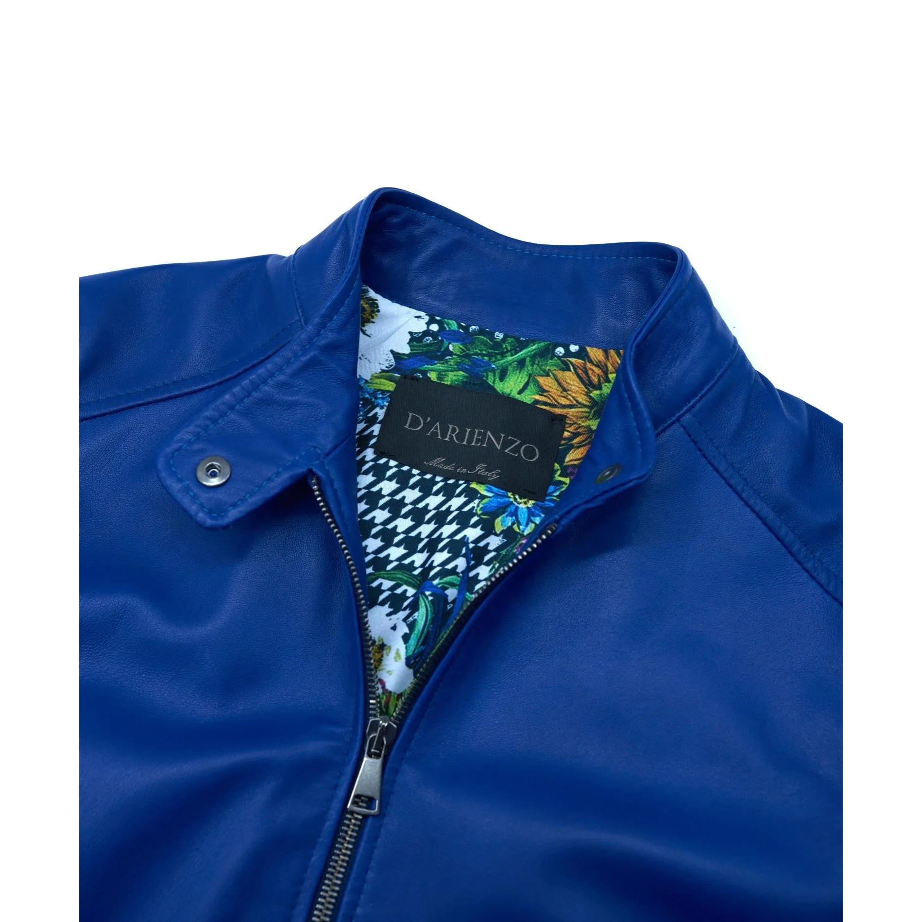 Giacca biker in pelle naturale bluette effetto liscio