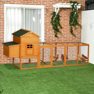 Gallinero Exterior de Madera 297,5x68x118 cm Jaula Grande para 3-6 Gallinas con Techo Asfáltico Corral Metálico Puerta de Pestillo Nido Bandeja Extraíble y Rampa Natural