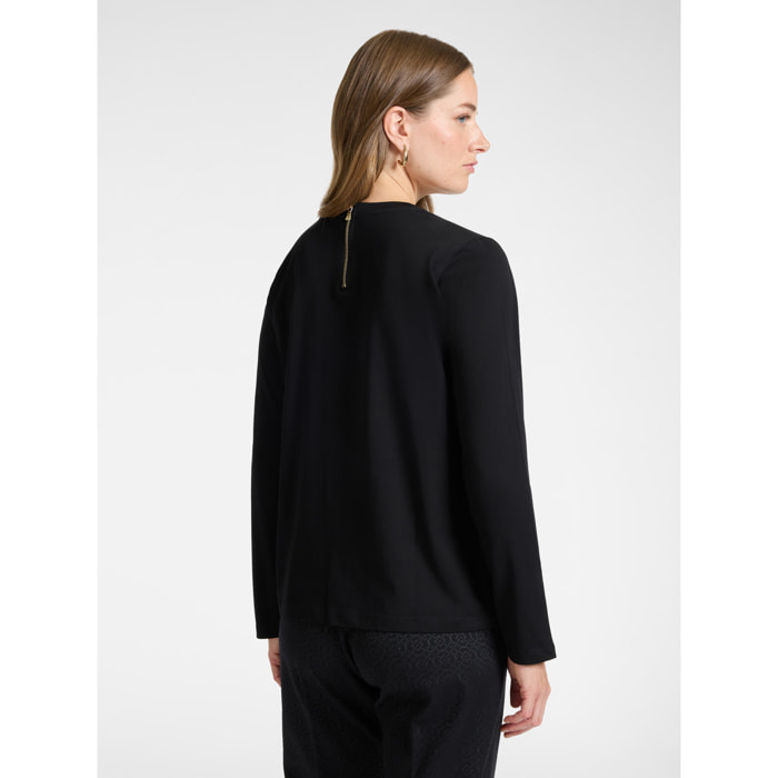 Elena Mirò - T-shirt in cotone con ricamo floreale - Nero