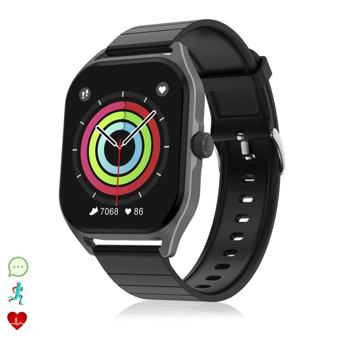 DAM Smartwatch DT99 con pantalla AMOLED de 2,04''. Monitor de salud, +150 modos deportivos, notificaciones, acceso asistente de voz. 4,5x1x5,5 Cm. Color: Negro