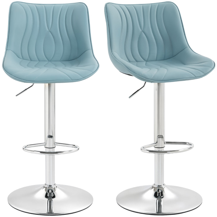 Lot de 2 tabourets de bar design réglables pivotants H.92-110 cm revêtement synthétique bleu