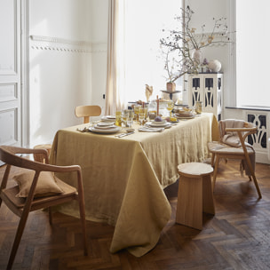 Chemin de table uni en lin, Made in France, FLORENCE , Jaune sienne