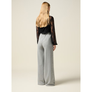 Oltre - Pantaloni palazzo in felpa con cristalli - Grigio