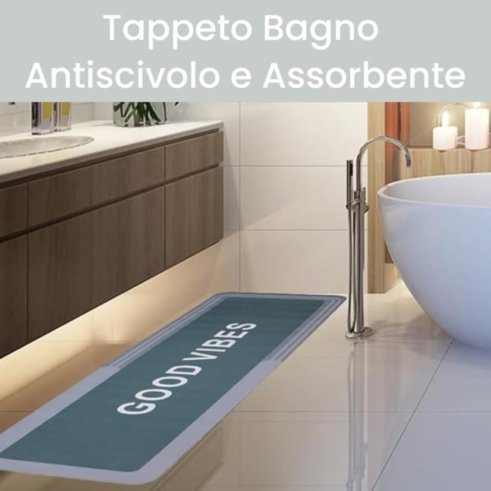 Tappeto bagno lungo antiscivolo e super assorbente 50x140 cm, tappetino doccia a rapida asciugatura con fondo in gomma stabile, ideale per bagno e cucina, lavabile e pratico, superficie morbida e resistente per uso quotidiano