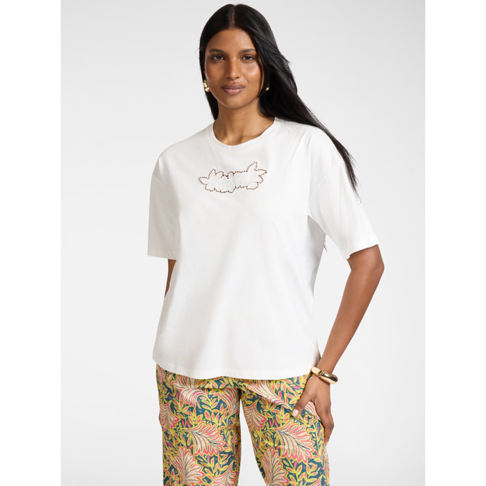 Elena Mirò - Camiseta de algodón con bordado - Blanco