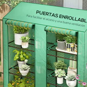 Invernadero de Jardín de 3 Niveles Invernadero de Terraza con Estantes Techo Inclinado y 2 Puertas con Cremallera para Cultivo de Plantas en Patio 143x46x141/151 cm Verde