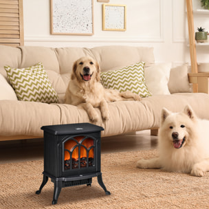 Chimenea Eléctrica de Pie 750/1500 W, Chimenea Decorativa con 2 Niveles de Potencia, Efecto Llama, Protección Sobrecalentamiento, Área de Cobertura 15-20 m², Negro