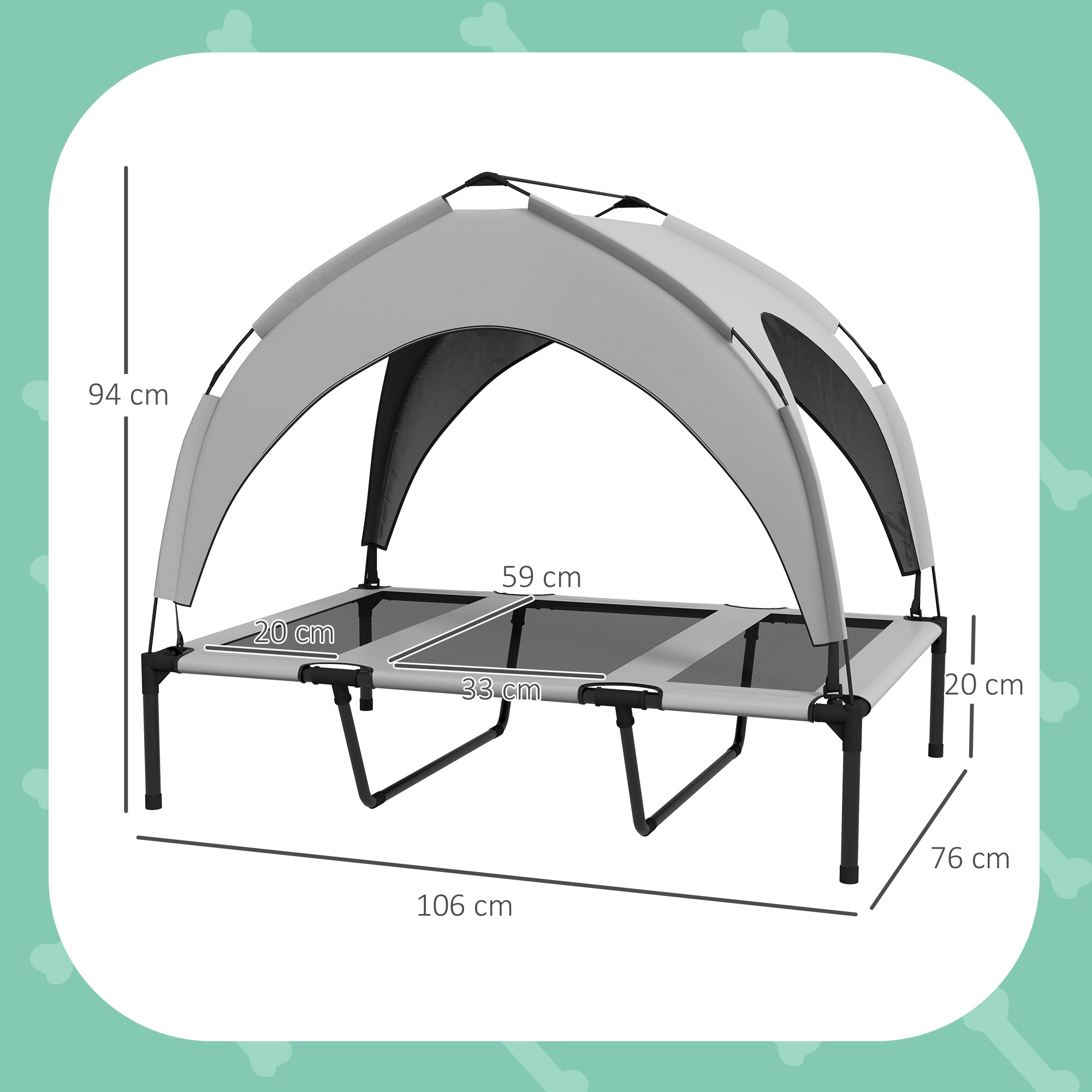 Cama para Perros Elevada con Toldo, Cama para Perros Grandes, Refrescante y Transpirable, 106x76x94 cm, con Marco de Acero y Bolsa de Transporte, para Interior y Exterior, Gris Claro
