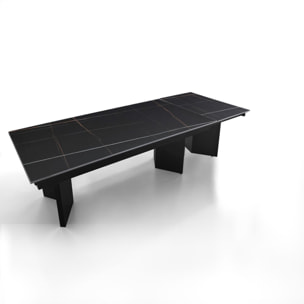 Table à manger extensible Tomasucci LELO, en céramique, marbre noir, gris, 200/258/316/374 × 100 × 75 cm