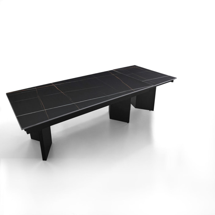 Table à manger extensible Tomasucci LELO, en céramique, marbre noir, gris, 200/258/316/374 × 100 × 75 cm