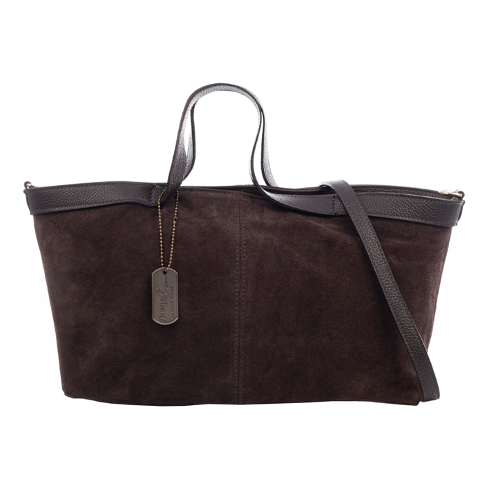 Bassignana Bolso Tote Mujer. Piel auténtica Gamuza con detalles Dollaro.
