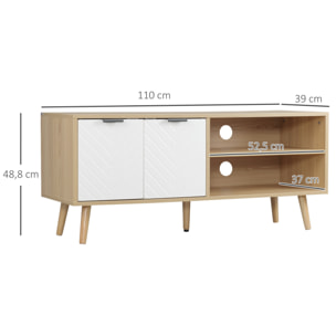 HOMCOM Mueble para TV Moderno Mesa para TV de Salón con 2 Puertas y 2 Estantes de Almacenaje para Televisores de hasta 46" para Dormitorio 110x39x48,8 cm Natural y Blanco