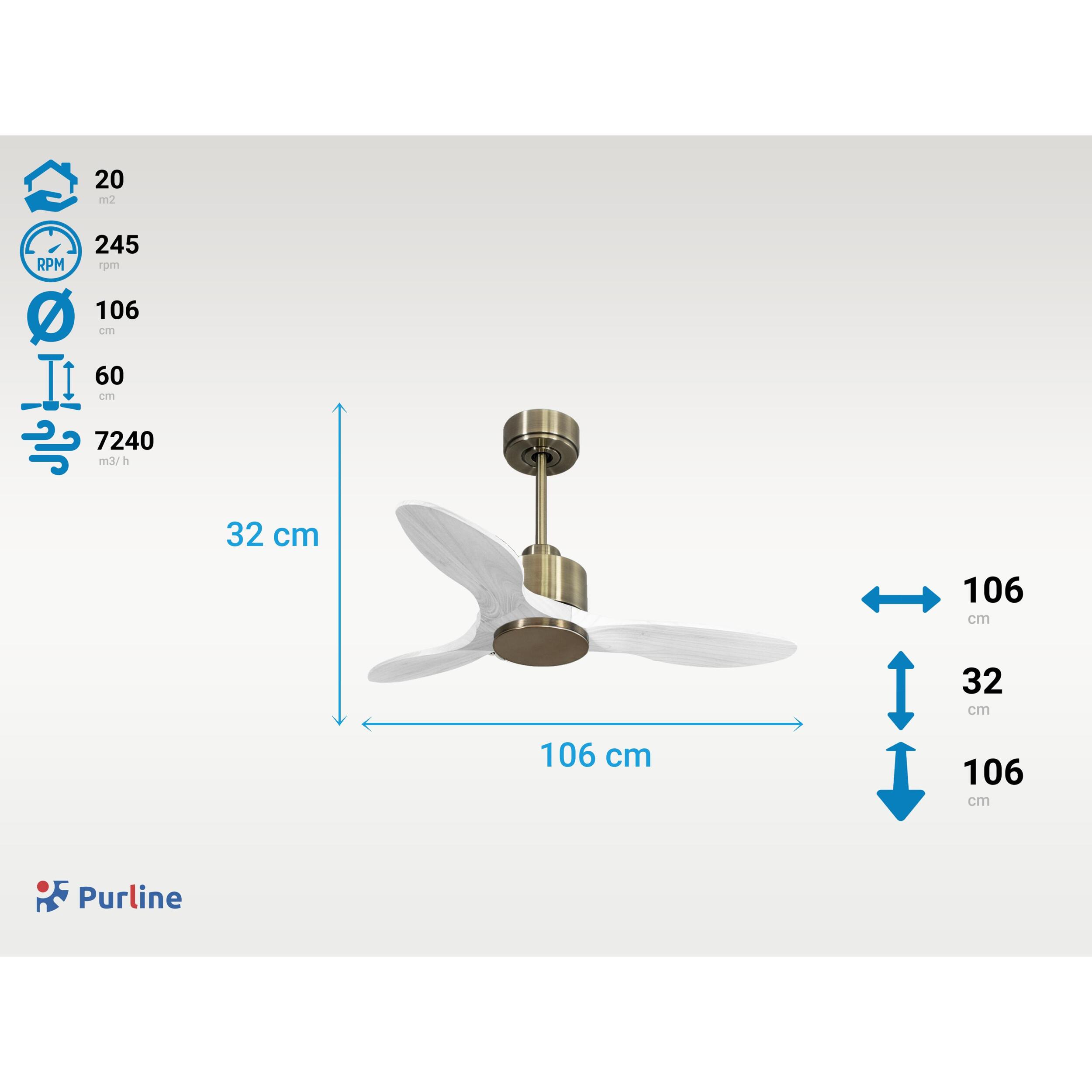 Ventilateur de plafond Wifi Moteur à courant continu Télécommande Hypersilence Mémoire