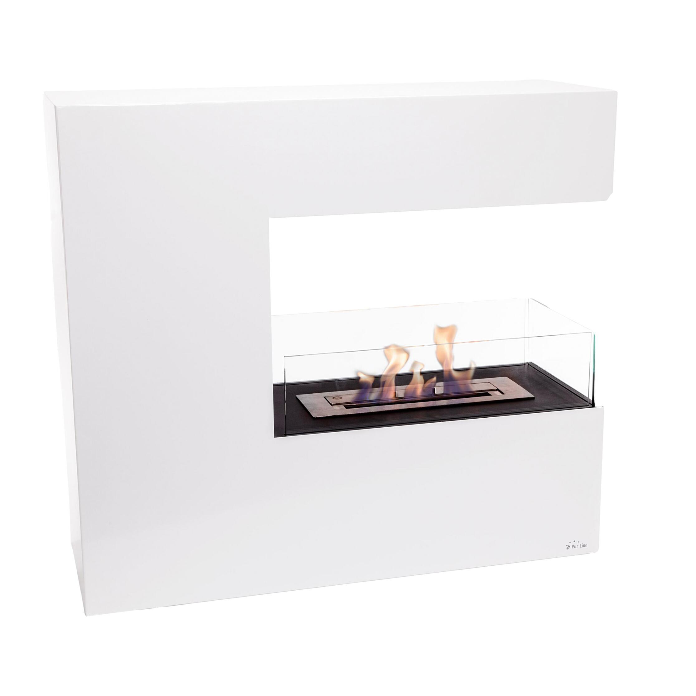 Chimenea de etanol de suelo en acero blanco y cristal templado NIOBE PURLINE