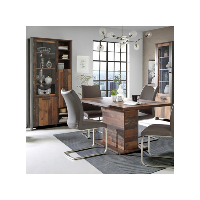 Vitrine en bois avec porte vitrée H205cm effet bois vieilli - FRED